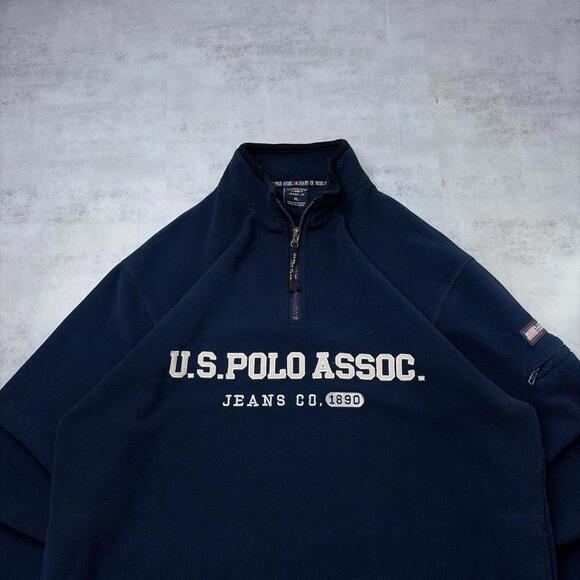 Vintage Navy U.S. Polo Assn Jeans Fleece Quarter Zip Sweater - Picture 3 of 8